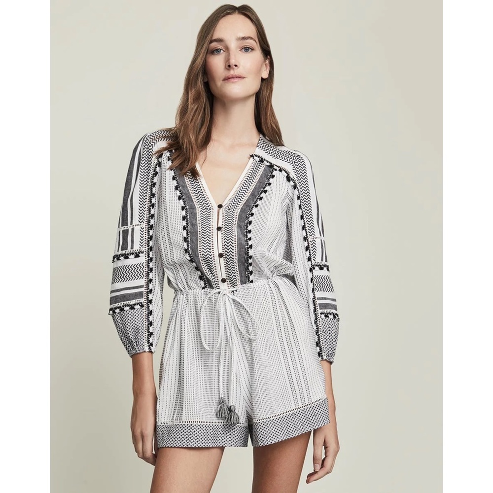 ✨NWT✨ VERONICA BEARD Bayleise Long Sleeve Cotton Romper in Black Multi Sz XS
